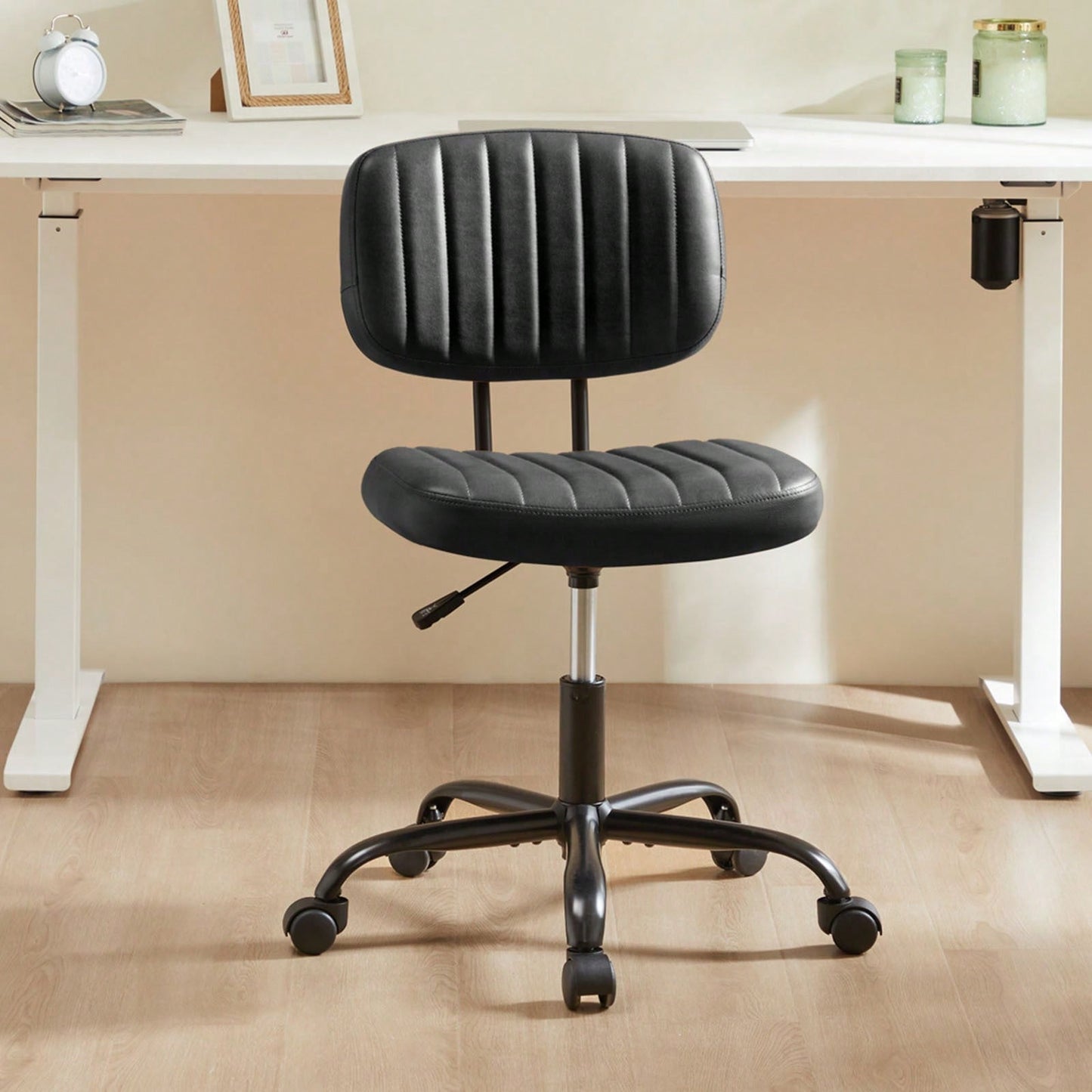 Of The Product: PU Leather Low Back Task Chair Small Home Office Chair With Wheels