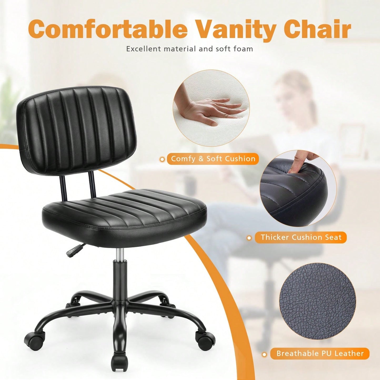 Of The Product: PU Leather Low Back Task Chair Small Home Office Chair With Wheels