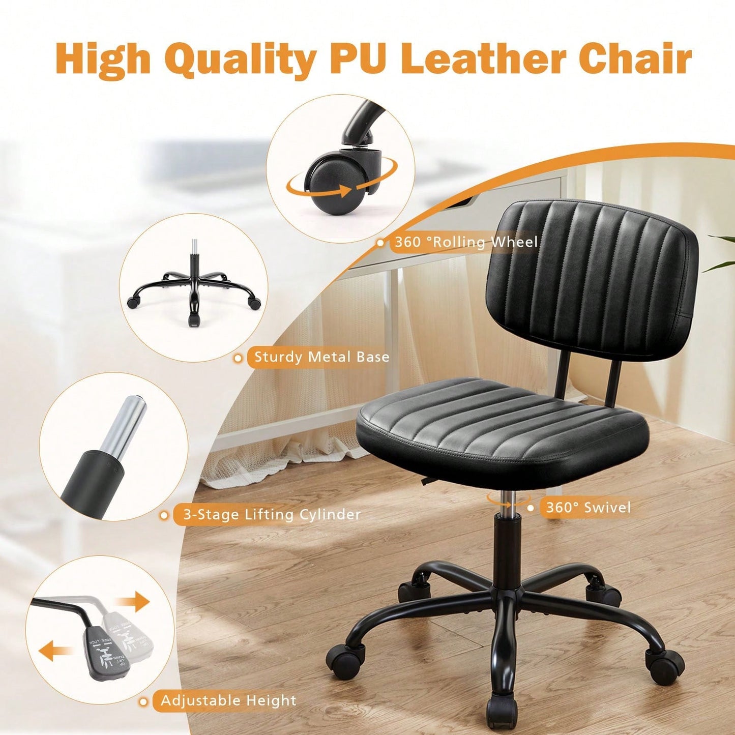 Of The Product: PU Leather Low Back Task Chair Small Home Office Chair With Wheels