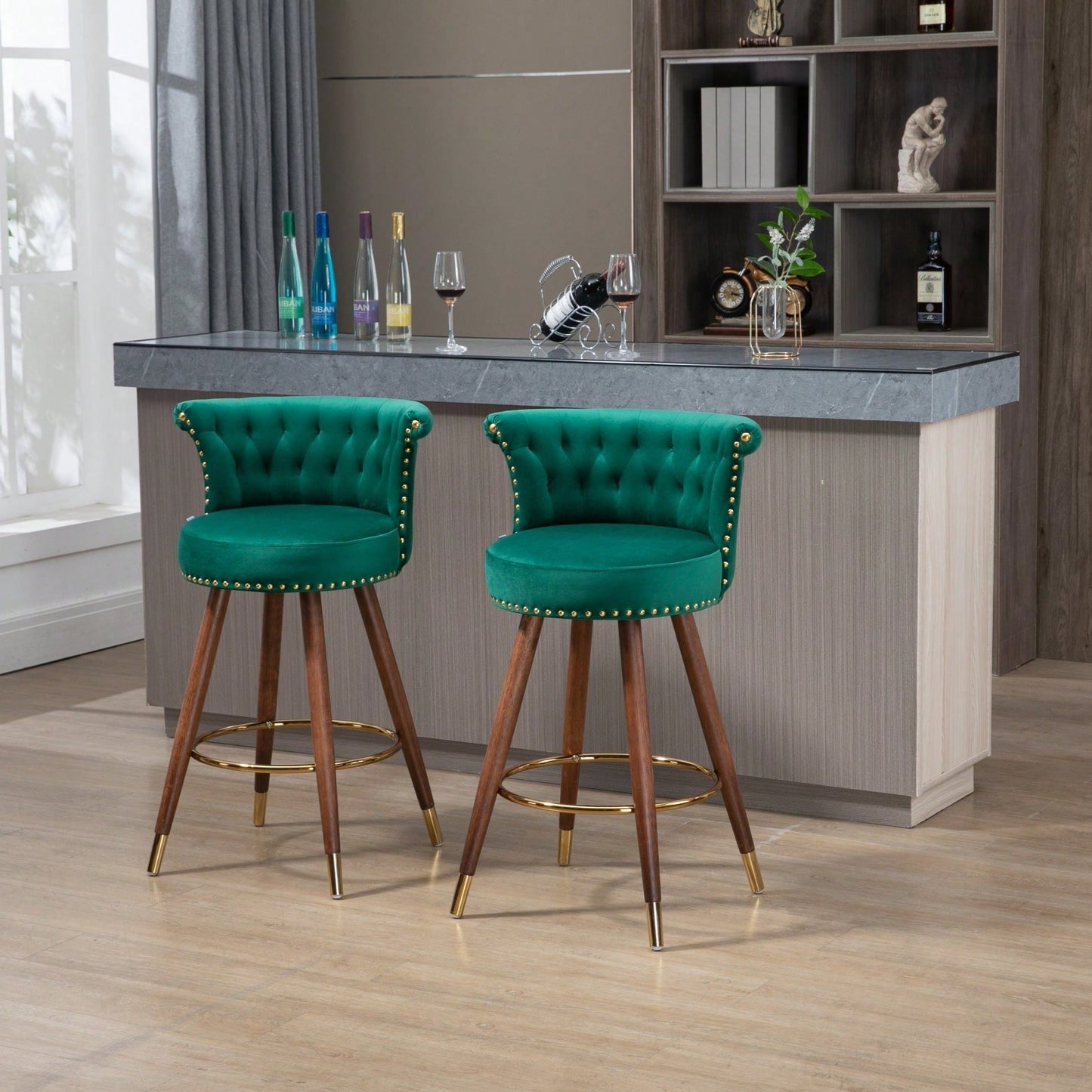 Swivel Bar Stools With Backrest Footrest,With A Fixed Height Of 360 Degrees