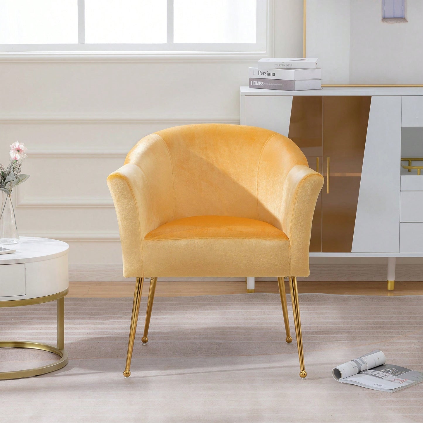 Velvet Accent Chair with Wood Frame Modern Armchair Club Chair Gold Metal Legs for Living Room Bedroom Office