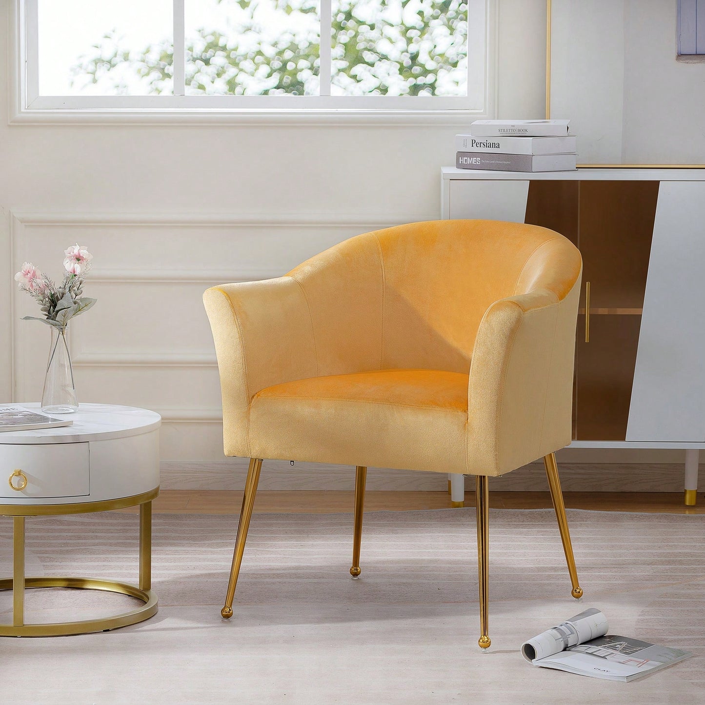 Velvet Accent Chair with Wood Frame Modern Armchair Club Chair Gold Metal Legs for Living Room Bedroom Office