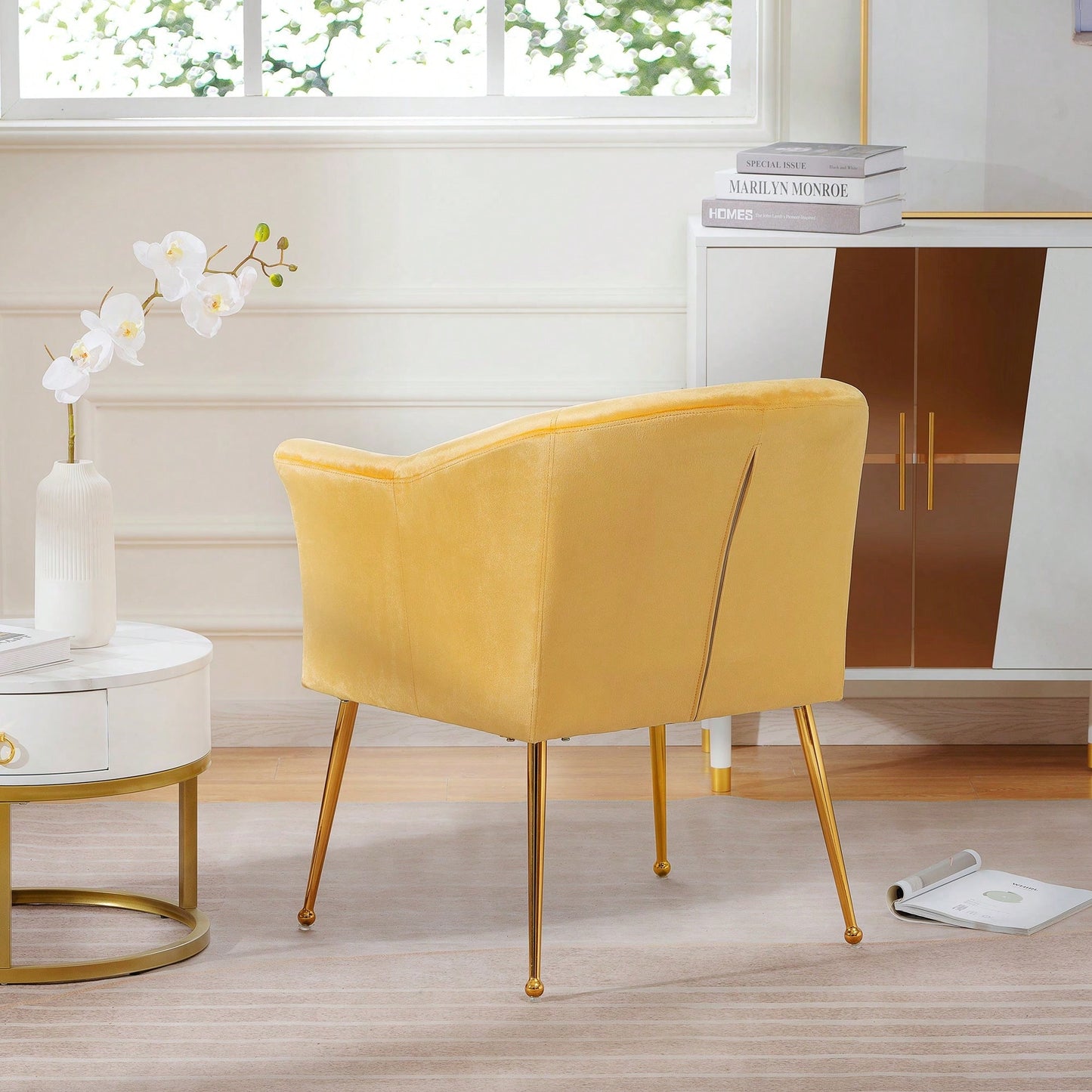 Velvet Accent Chair with Wood Frame Modern Armchair Club Chair Gold Metal Legs for Living Room Bedroom Office