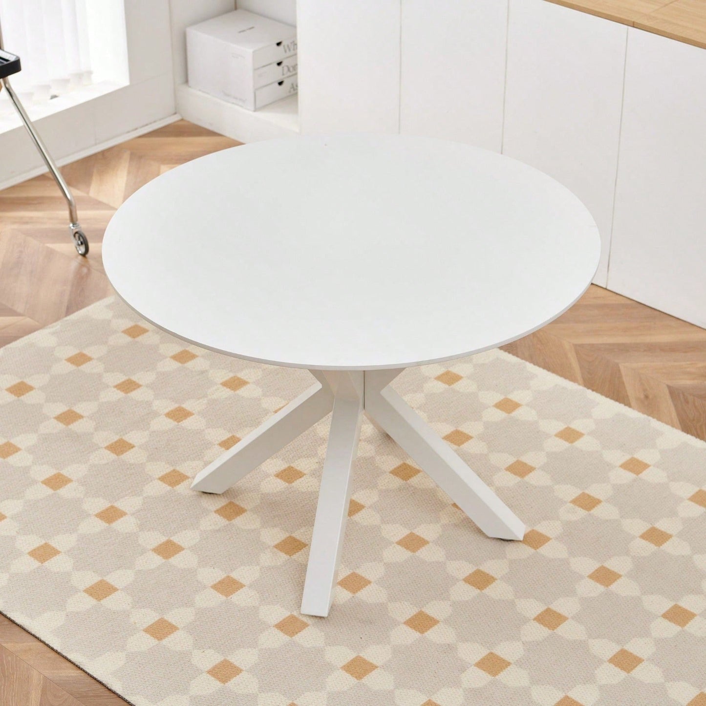 42.1" WHITE Table Mid-Century Dining Table For 4-6 People With Round Mdf Table Top, Pedestal Dining Table, End Table Leisure Coffee Table