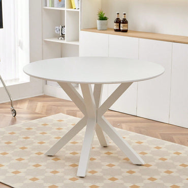 42.1" WHITE Table Mid-Century Dining Table For 4-6 People With Round Mdf Table Top, Pedestal Dining Table, End Table Leisure Coffee Table