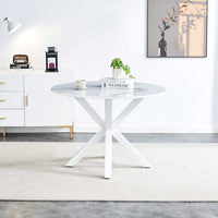 Mid-Century Round White Dining Table for 4-6 with Pedestal Base and MDF Top Ideal for Dining and Coffee