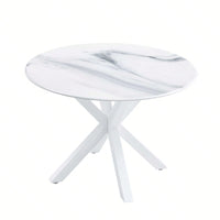 Mid-Century Round White Dining Table for 4-6 with Pedestal Base and MDF Top Ideal for Dining and Coffee