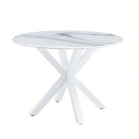 Mid-Century Round White Dining Table for 4-6 with Pedestal Base and MDF Top Ideal for Dining and Coffee