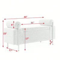 Upholstered Linen Storage Bench With Cylindrical Arms And Iron Legs For Hallway Living Room Bedroom