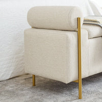 Upholstered Linen Storage Bench With Cylindrical Arms And Iron Legs For Hallway Living Room Bedroom