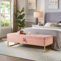 58.6" Bed Bench Metal Base With Storage Pink Velvet