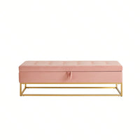 58.6" Bed Bench Metal Base With Storage Pink Velvet