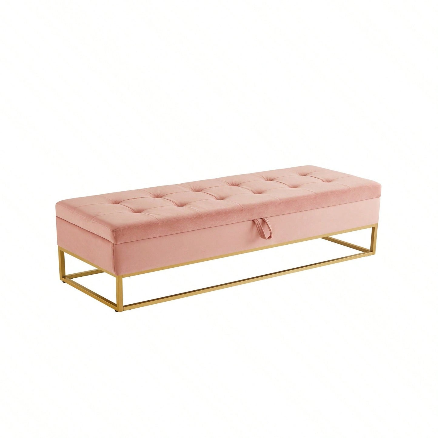 58.6" Bed Bench Metal Base With Storage Pink Velvet