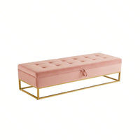 58.6" Bed Bench Metal Base With Storage Pink Velvet
