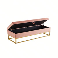 58.6" Bed Bench Metal Base With Storage Pink Velvet