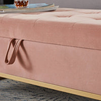 58.6" Bed Bench Metal Base With Storage Pink Velvet