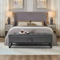 58.6" Bed Bench Metal Base With Storage Pink Velvet