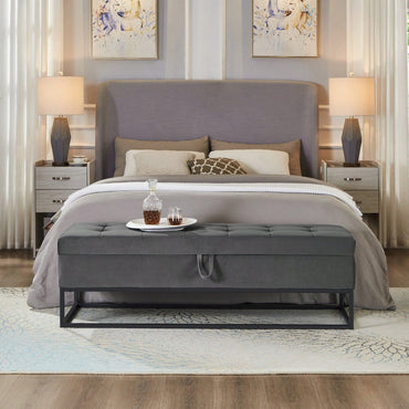 58.6" Bed Bench Metal Base With Storage Pink Velvet