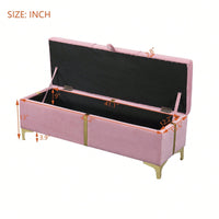 Upholstered Storage Ottoman,Storage Bench With Metal Legs For Bedroom,Living Room