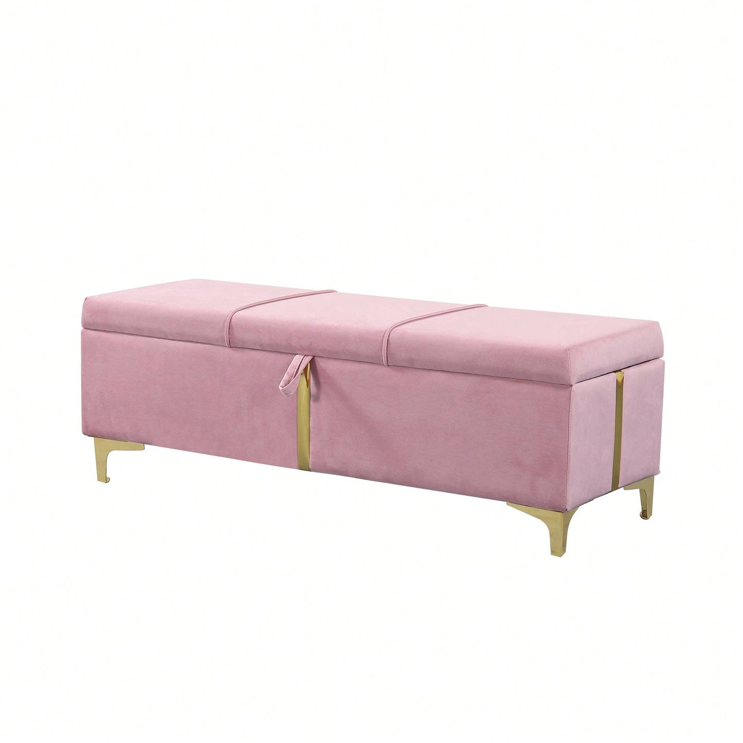 Upholstered Storage Ottoman,Storage Bench With Metal Legs For Bedroom,Living Room