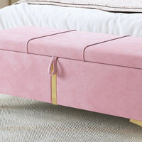 Upholstered Storage Ottoman,Storage Bench With Metal Legs For Bedroom,Living Room