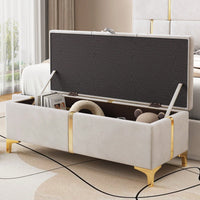 Upholstered Storage Ottoman,Storage Bench With Metal Legs For Bedroom,Living Room