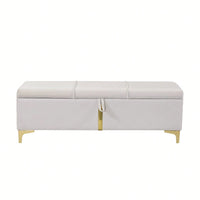 Upholstered Storage Ottoman,Storage Bench With Metal Legs For Bedroom,Living Room