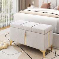 Upholstered Storage Ottoman,Storage Bench With Metal Legs For Bedroom,Living Room