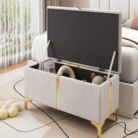 Upholstered Storage Ottoman,Storage Bench With Metal Legs For Bedroom,Living Room