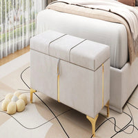 Upholstered Storage Ottoman,Storage Bench With Metal Legs For Bedroom,Living Room