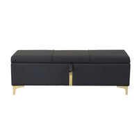 Upholstered Storage Ottoman,Storage Bench With Metal Legs For Bedroom,Living Room