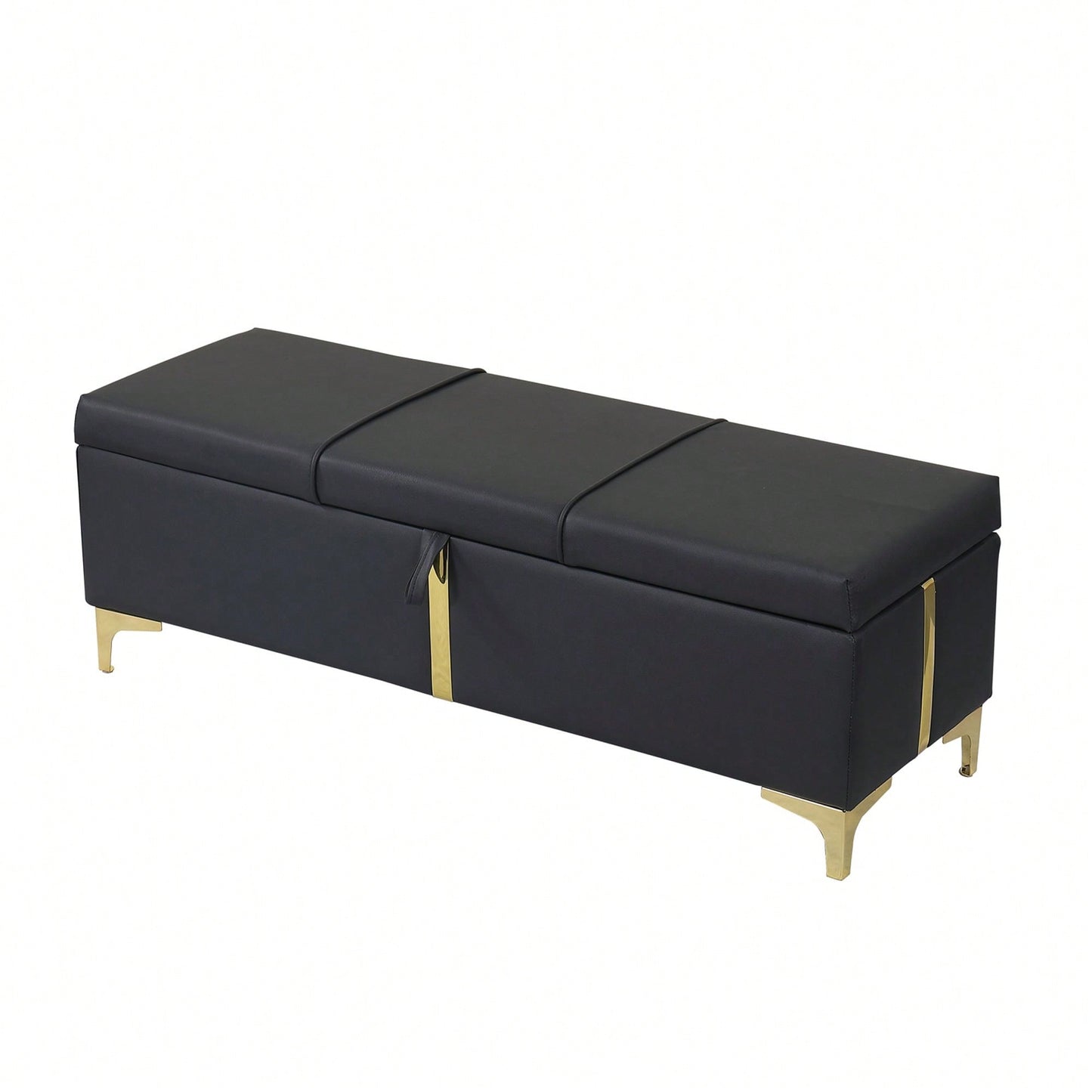 Upholstered Storage Ottoman,Storage Bench With Metal Legs For Bedroom,Living Room