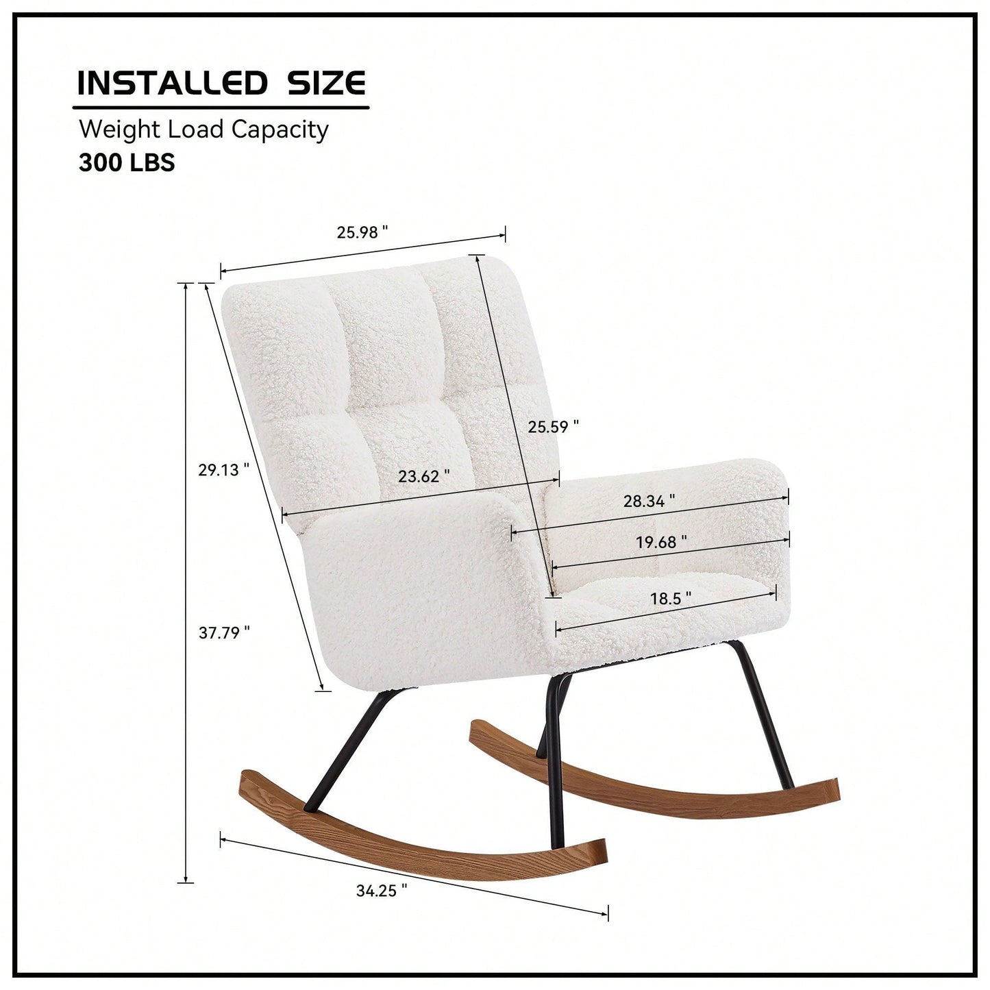 Upholstered Lounge Chair Rocking Chair With High Backrest, For Nursing Baby, Reading, Napping