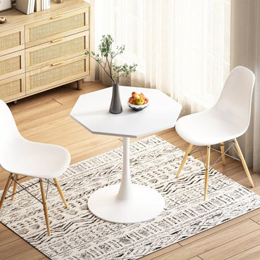 Modern Octagonal Coffee Table With Printed Black Marble Table Top,Metal Base, For Dining Room, Kitchen, Living Room