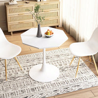 Modern Octagonal Coffee Table With Printed Black Marble Table Top,Metal Base, For Dining Room, Kitchen, Living Room
