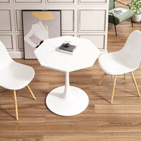 Modern Octagonal Coffee Table With Printed Black Marble Table Top,Metal Base, For Dining Room, Kitchen, Living Room