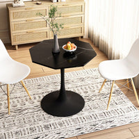 Modern Octagonal Coffee Table With Printed Black Marble Table Top,Metal Base, For Dining Room, Kitchen, Living Room
