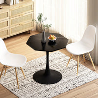 Modern Octagonal Coffee Table With Printed Black Marble Table Top,Metal Base, For Dining Room, Kitchen, Living Room