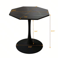 Modern Octagonal Coffee Table With Printed Black Marble Table Top,Metal Base, For Dining Room, Kitchen, Living Room