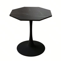 Modern Octagonal Coffee Table With Printed Black Marble Table Top,Metal Base, For Dining Room, Kitchen, Living Room