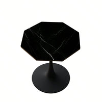 Modern Octagonal Coffee Table With Printed Black Marble Table Top,Metal Base, For Dining Room, Kitchen, Living Room