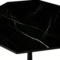 Modern Octagonal Coffee Table With Printed Black Marble Table Top,Metal Base, For Dining Room, Kitchen, Living Room