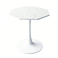 Modern Octagonal Coffee Table With Printed Black Marble Table Top,Metal Base, For Dining Room, Kitchen, Living Room