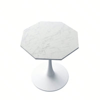 Modern Octagonal Coffee Table With Printed Black Marble Table Top,Metal Base, For Dining Room, Kitchen, Living Room