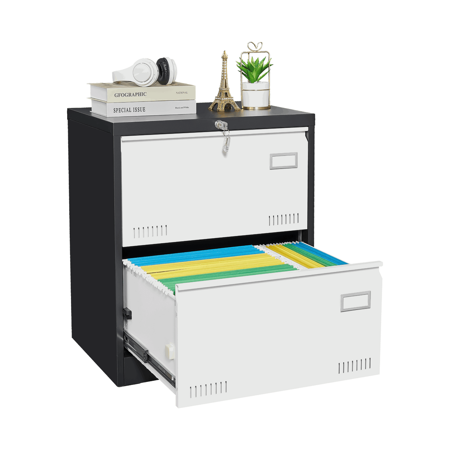 Lockable Metal Lateral File Cabinet for Home Office Vertical Storage Legal Letter A4 Files Assembly Required