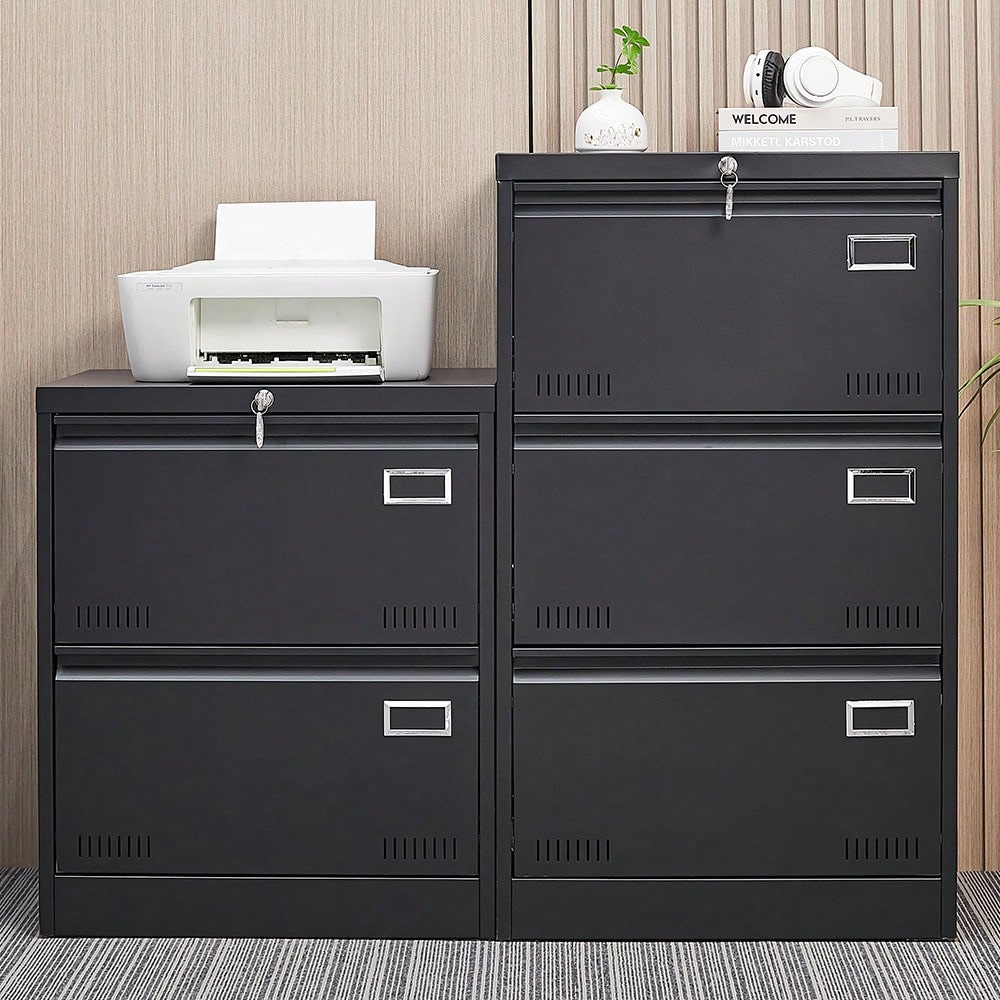 Lockable Metal Lateral File Cabinet for Home Office Vertical Storage Legal Letter A4 Files Assembly Required