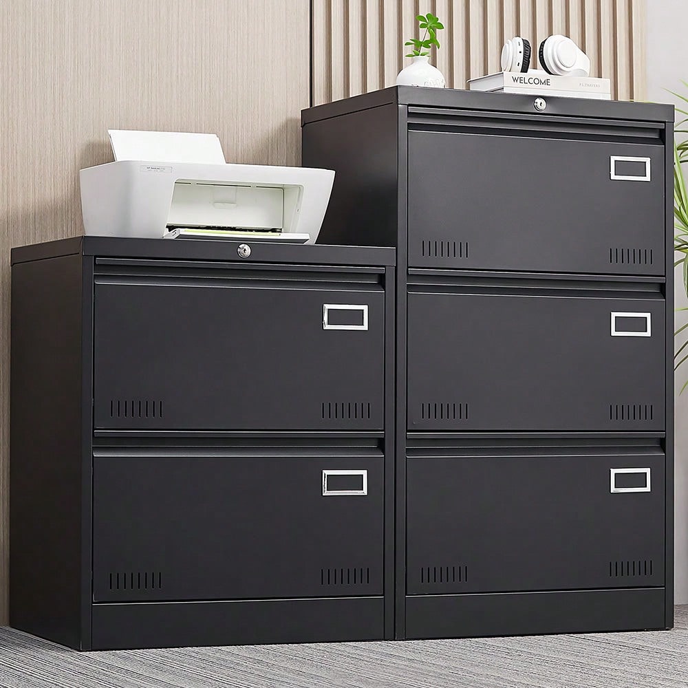 Lockable Metal Lateral File Cabinet for Home Office Vertical Storage Legal Letter A4 Files Assembly Required