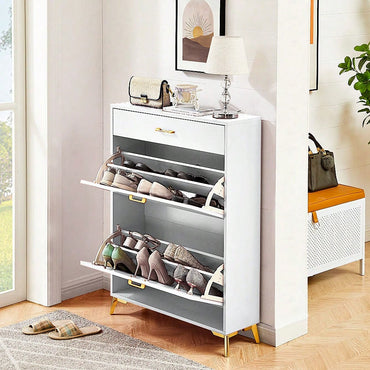 Ample Storage Space Shoe Cabinet with Flip-Top Drawers for Entryway Living Room and Bedroom