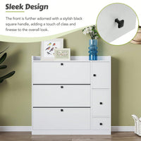 Versatile Shoe Cabinet with 3 Flip Drawers and Pull-Down Seat for Entryway Storage and Organization
