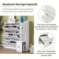Versatile Shoe Cabinet with 3 Flip Drawers and Pull-Down Seat for Entryway Storage and Organization